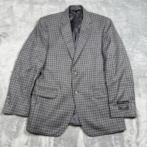 Jos A Bank Signature 40R Sport Coat Gray Plaid Wool Silk Linen Blazer NWT